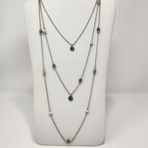 Lucky Brand Convertible Layered Multi Chain Necklace Silver Tone Rhinestone